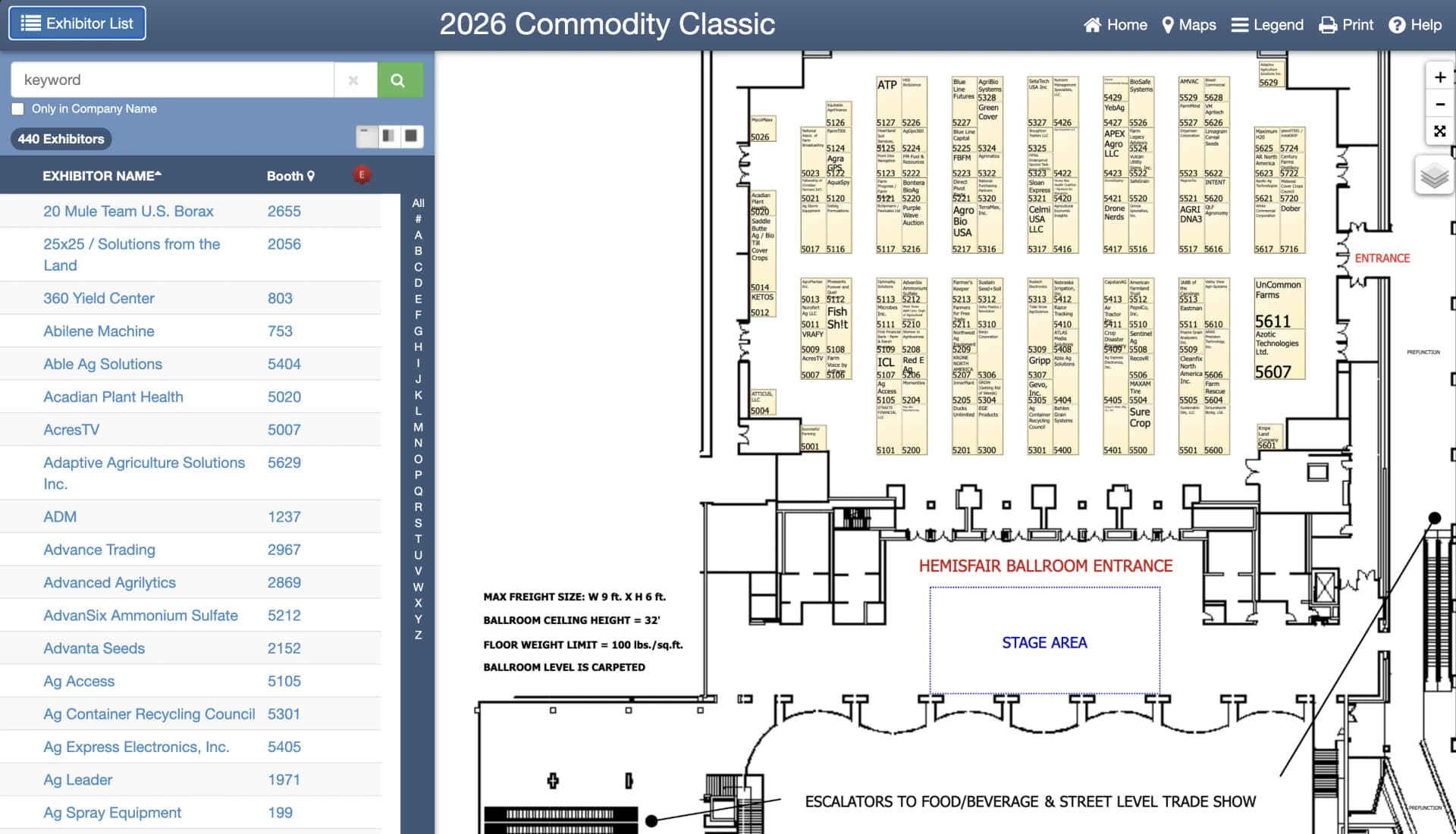 Event exhibitor directory page